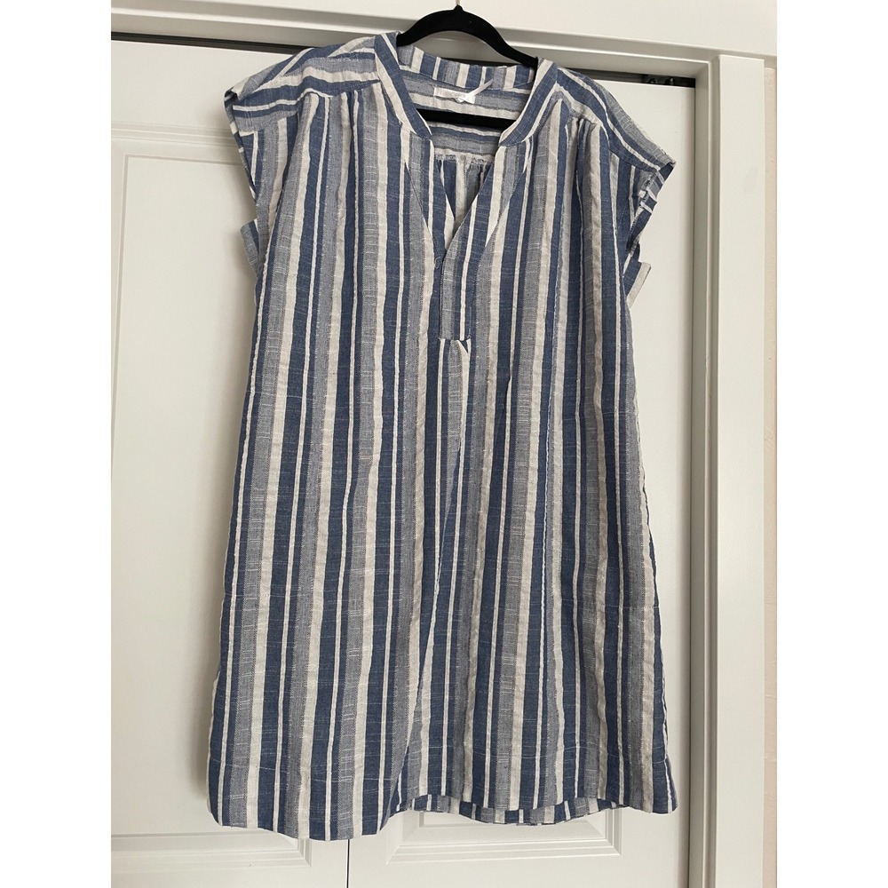 Stitchdrop Dress Coastal Blue White Striped Oversized Tunic Style-Size M